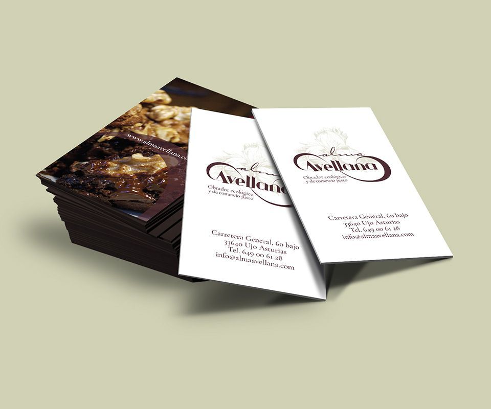 Tarjetas para Alma Avellana, obrador de repostería ecológica