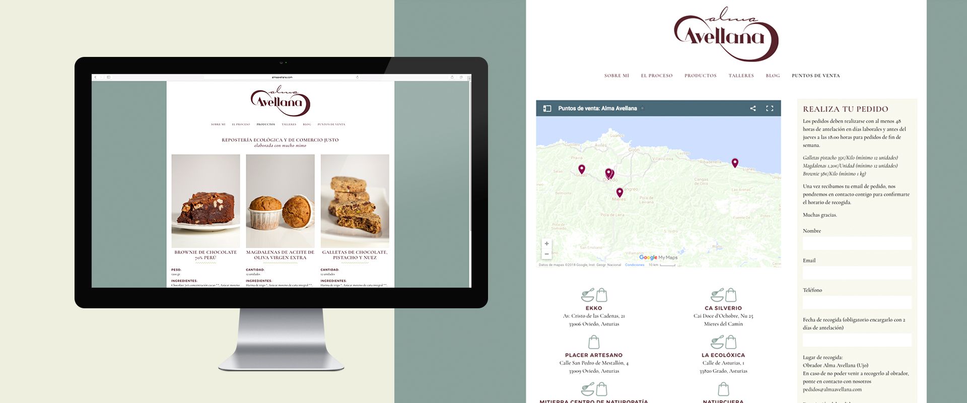 web-alma07 Página web para Alma Avellana, obrador de repostería ecológica